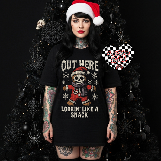 Out Here Lookin Like a Snack Gingerbread Tee or Sweater Snarky Gothic Christmas