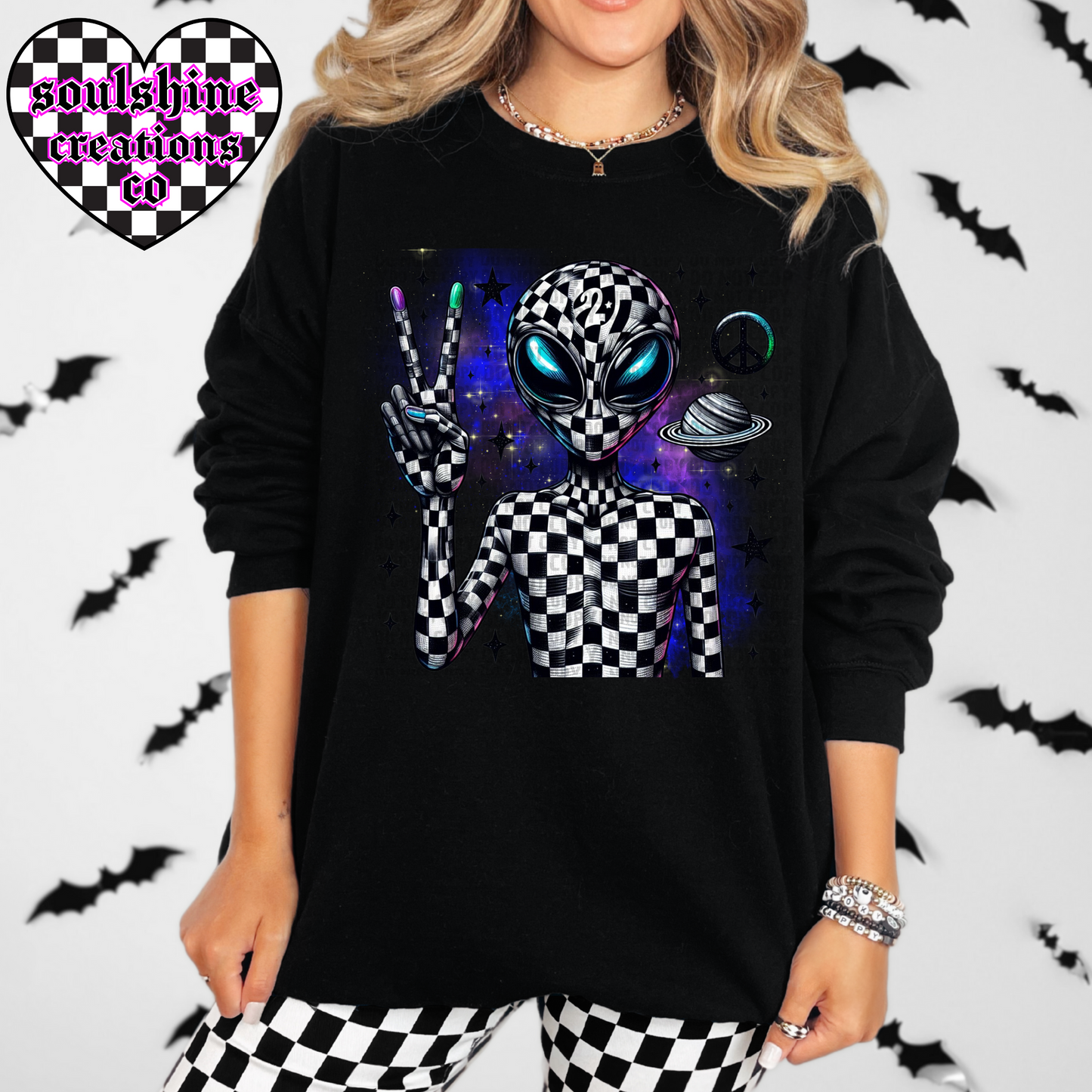 Checkered Alien Tee or Sweater