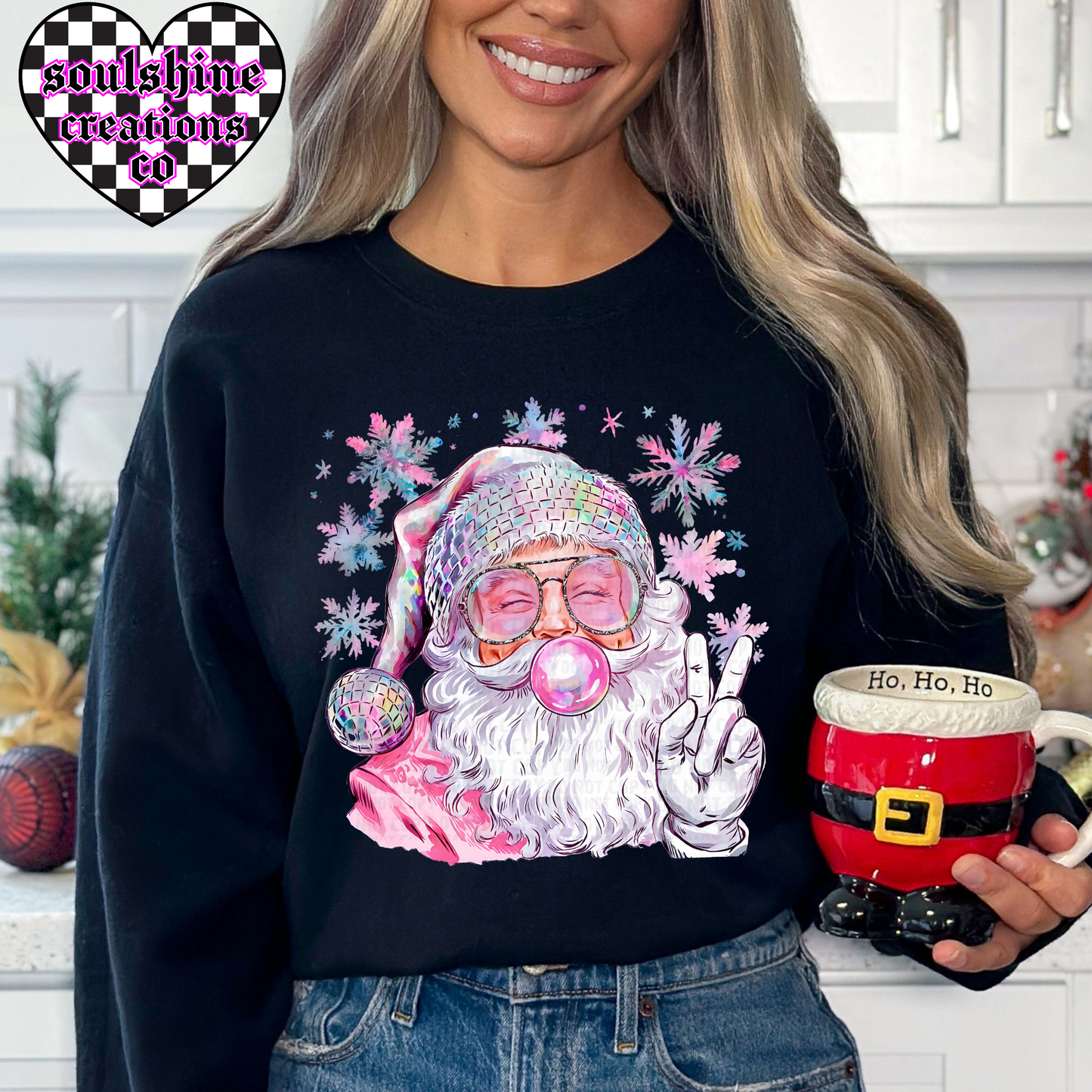 retro iridescent disco santa christmas tee or sweater