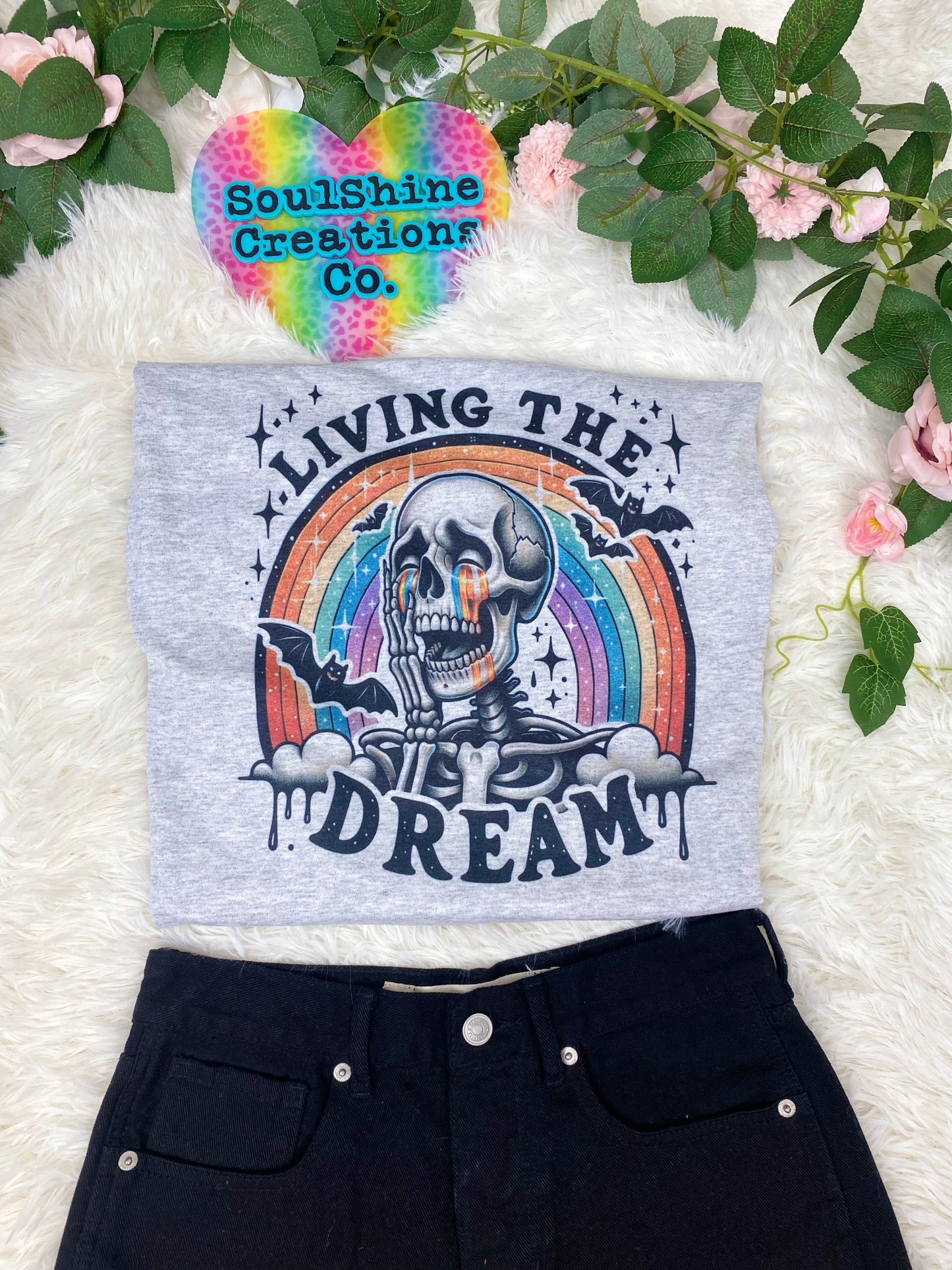 Living The Dream Skellie Halloween Graphic Tee Shirt