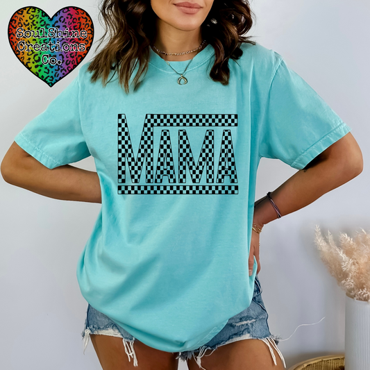 Mama Checkered Comfort Colors Tee Shirt