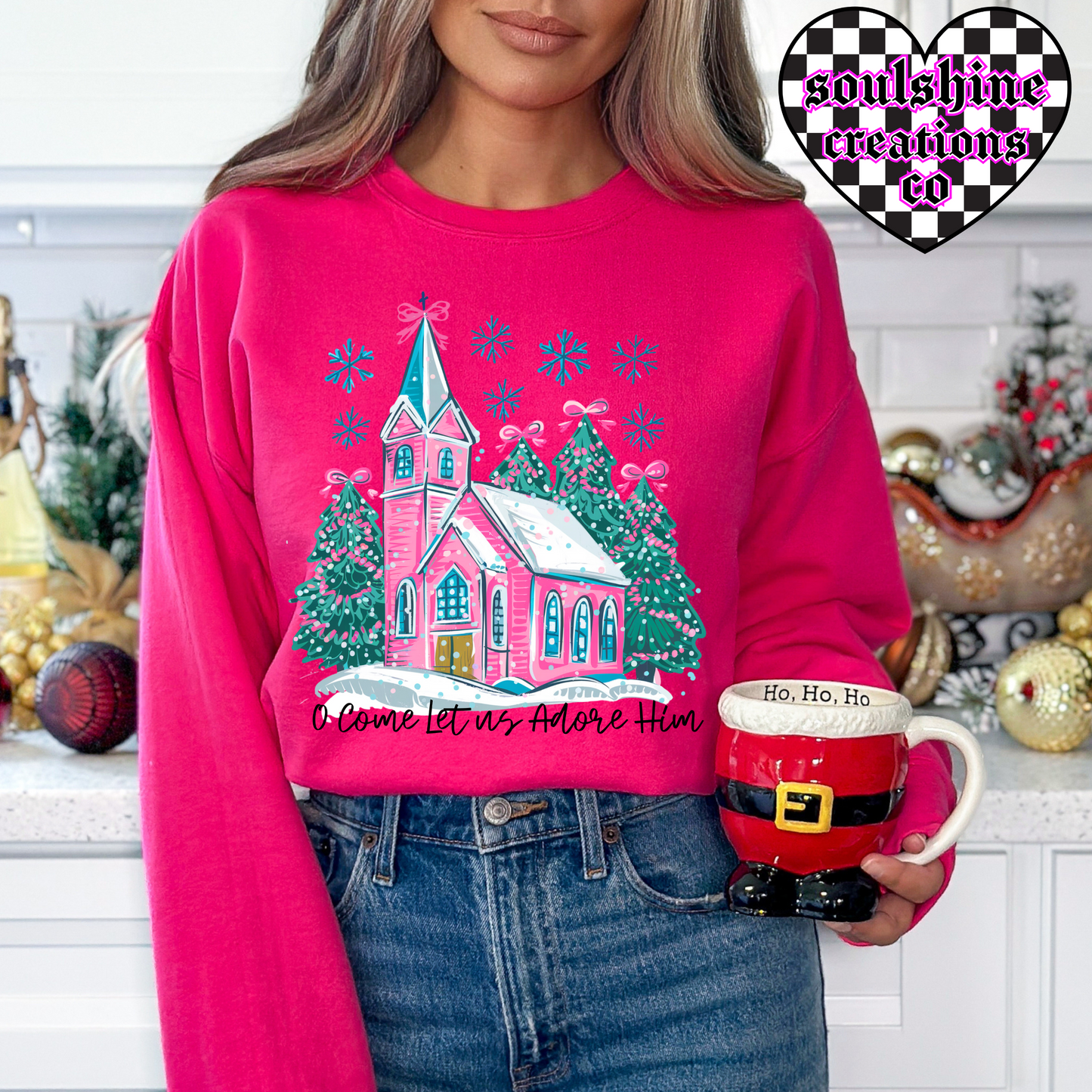 Oh come let us adore him christmas tee or sweater