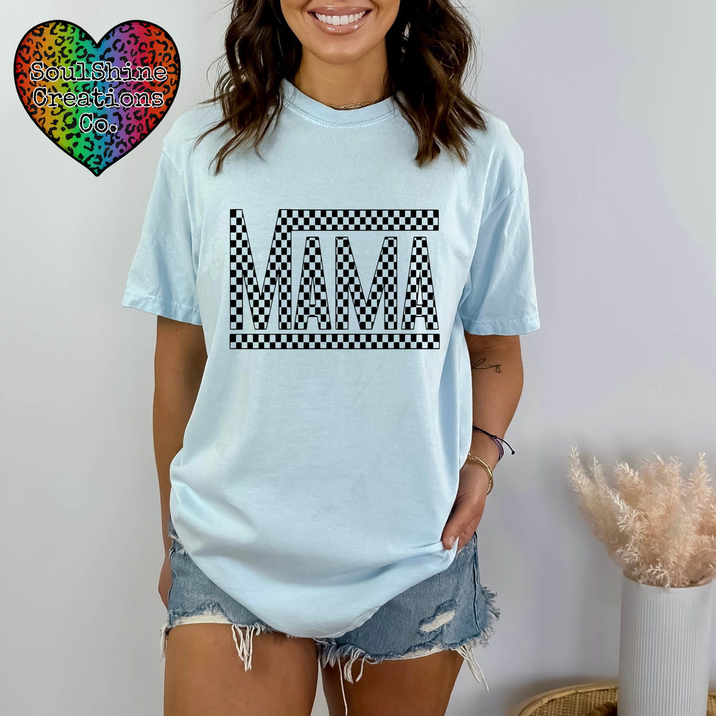 Mama Checkered Comfort Colors Tee Shirt