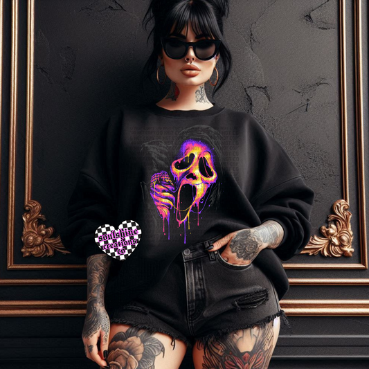 Neon 90’s Horror Ghost Face Tee or Sweater- Edgy Alternative Halloween Vibes