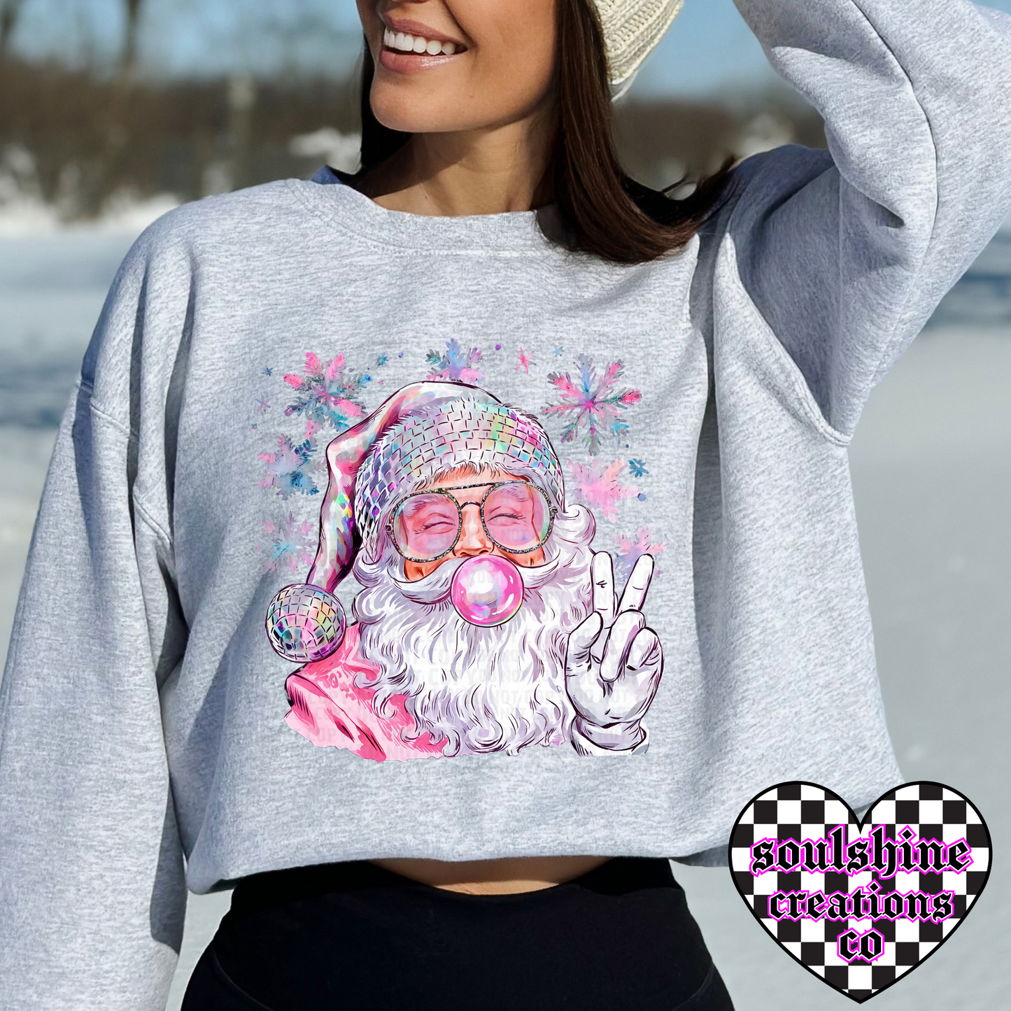 retro iridescent disco santa christmas tee or sweater