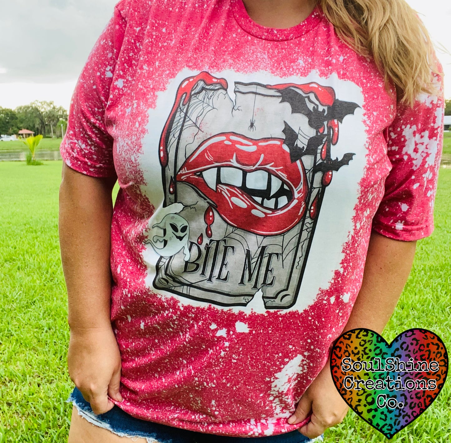 Bite Me Halloween Tee Bleached Shirt