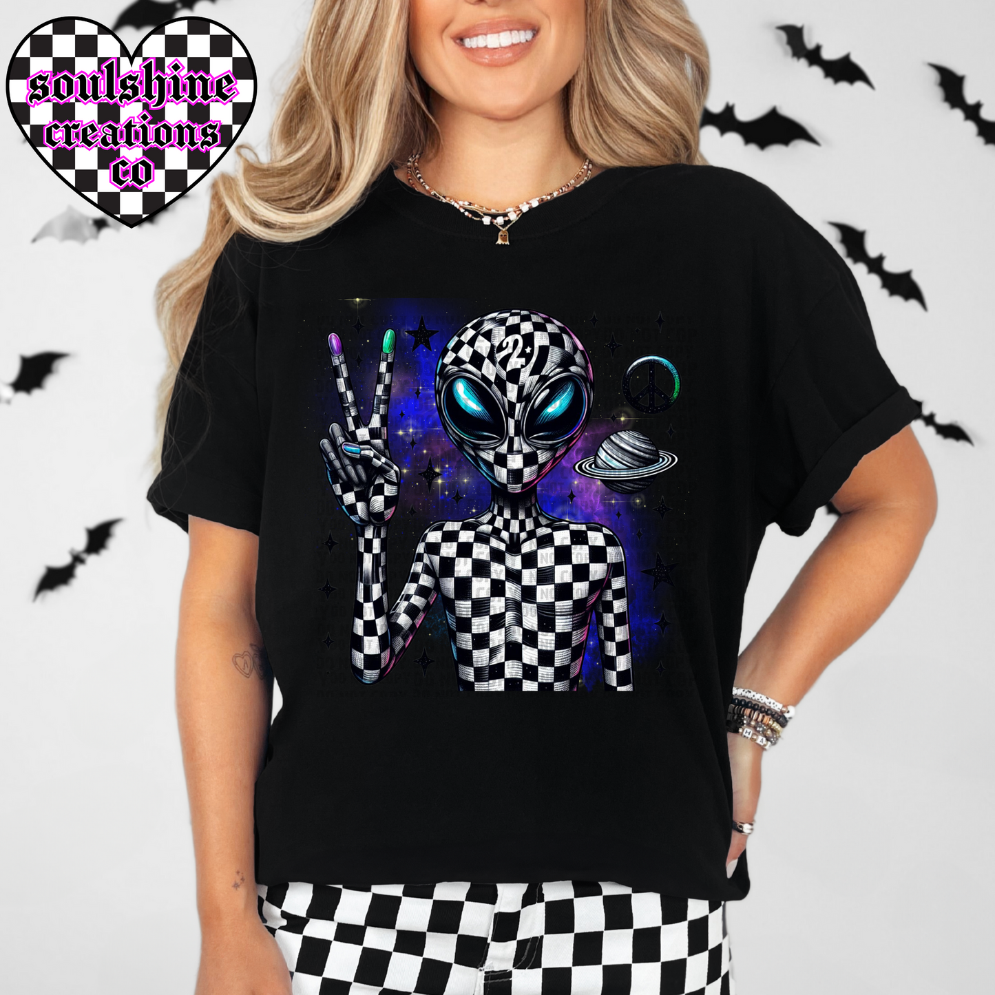 Checkered Alien Tee or Sweater