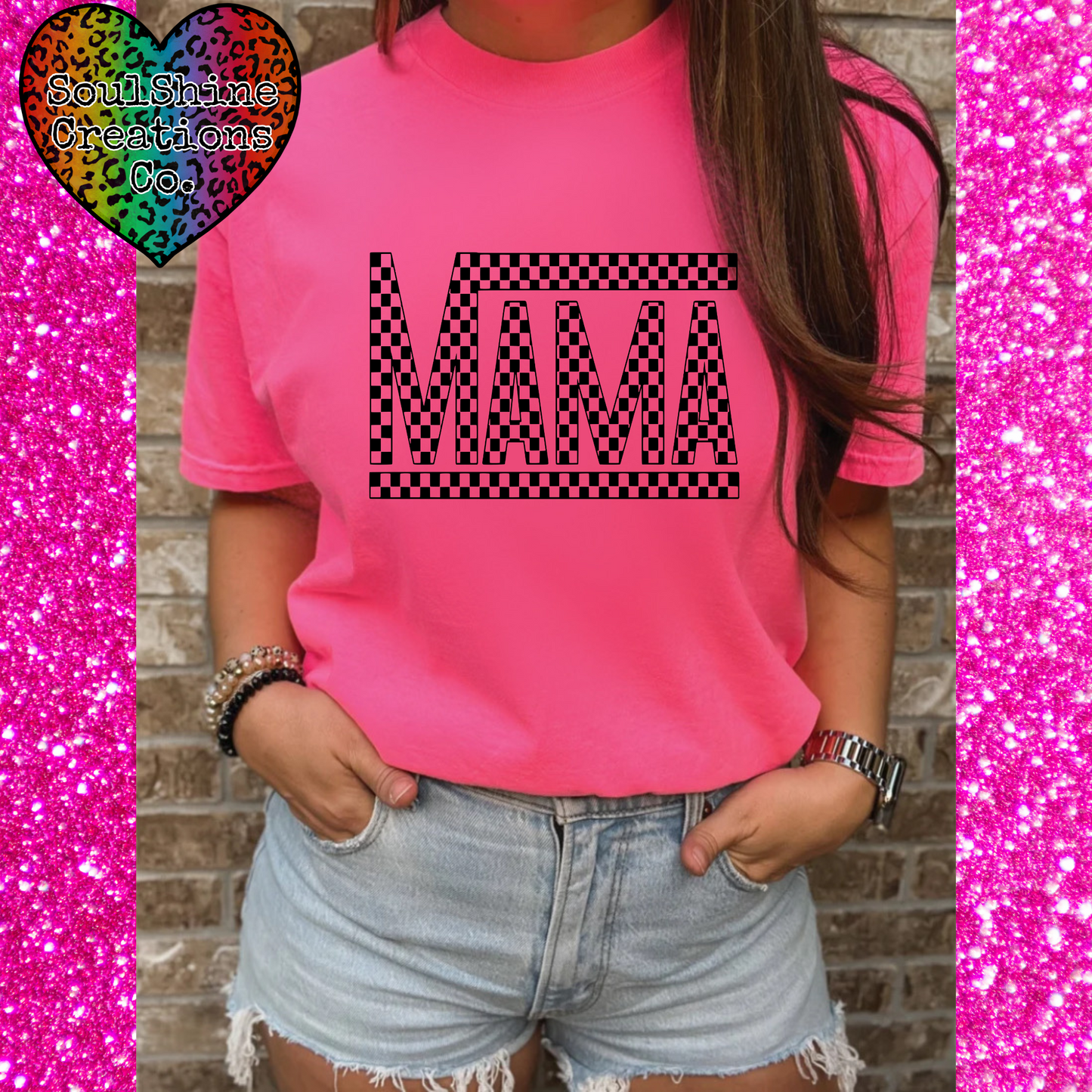 Mama Checkered Comfort Colors Tee Shirt