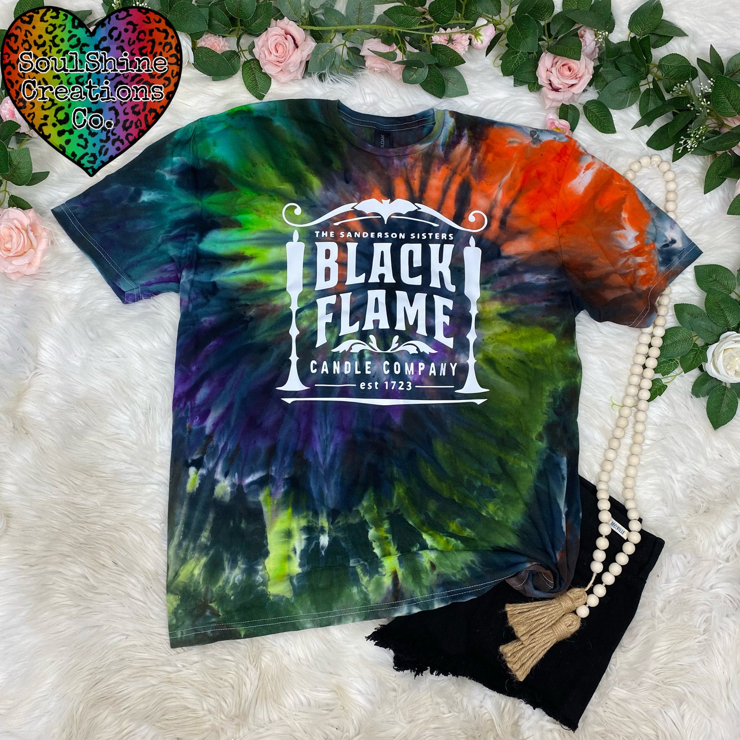 Black Flame Candle Tie Dye Shirt