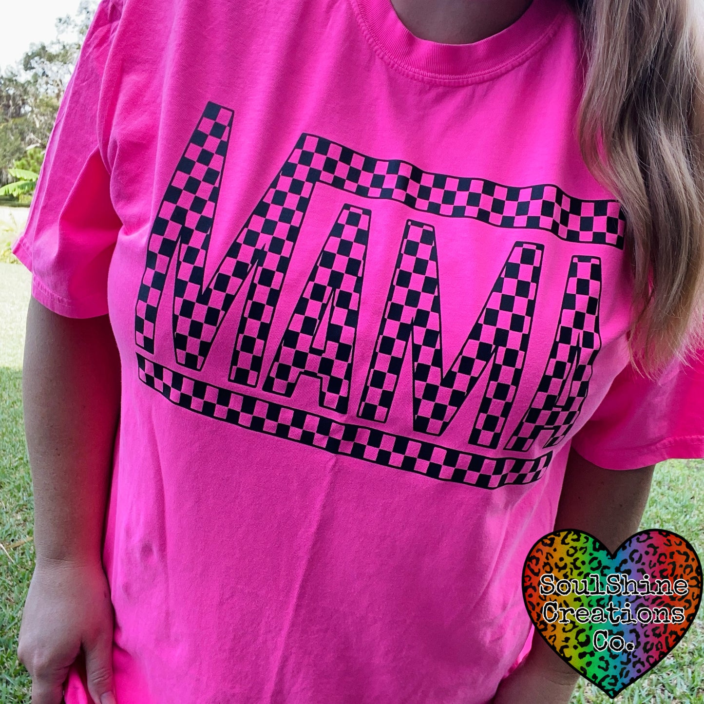 Mama Checkered Comfort Colors Tee Shirt