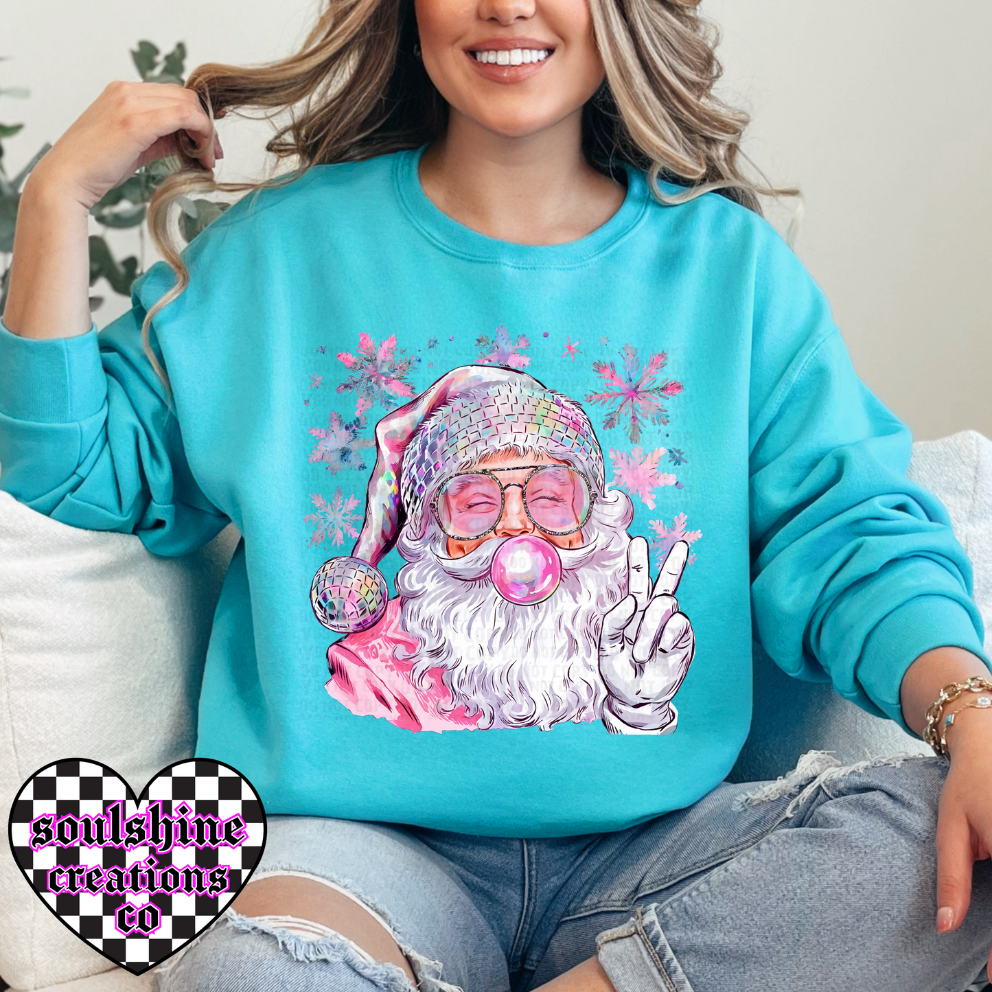 retro iridescent disco santa christmas tee or sweater