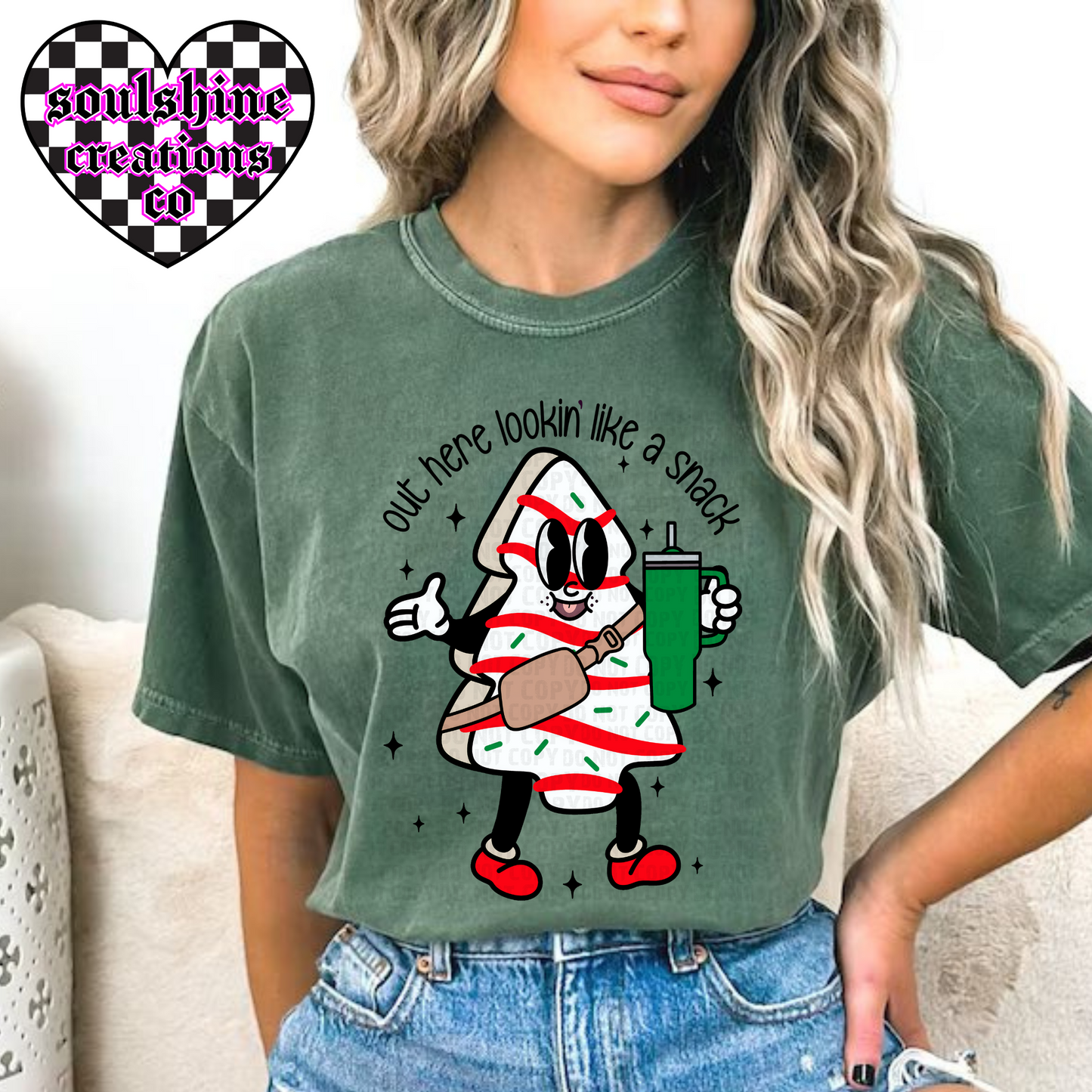 out here lookin like a snack christmas tree cakes tee or sweater