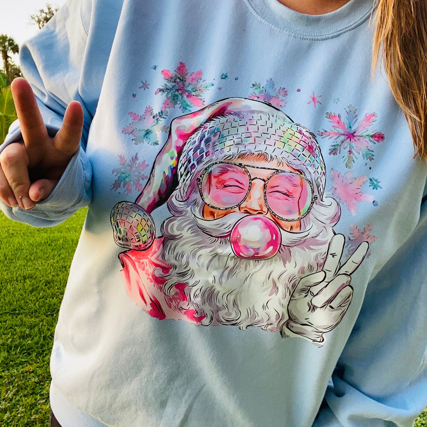 retro iridescent disco santa christmas tee or sweater