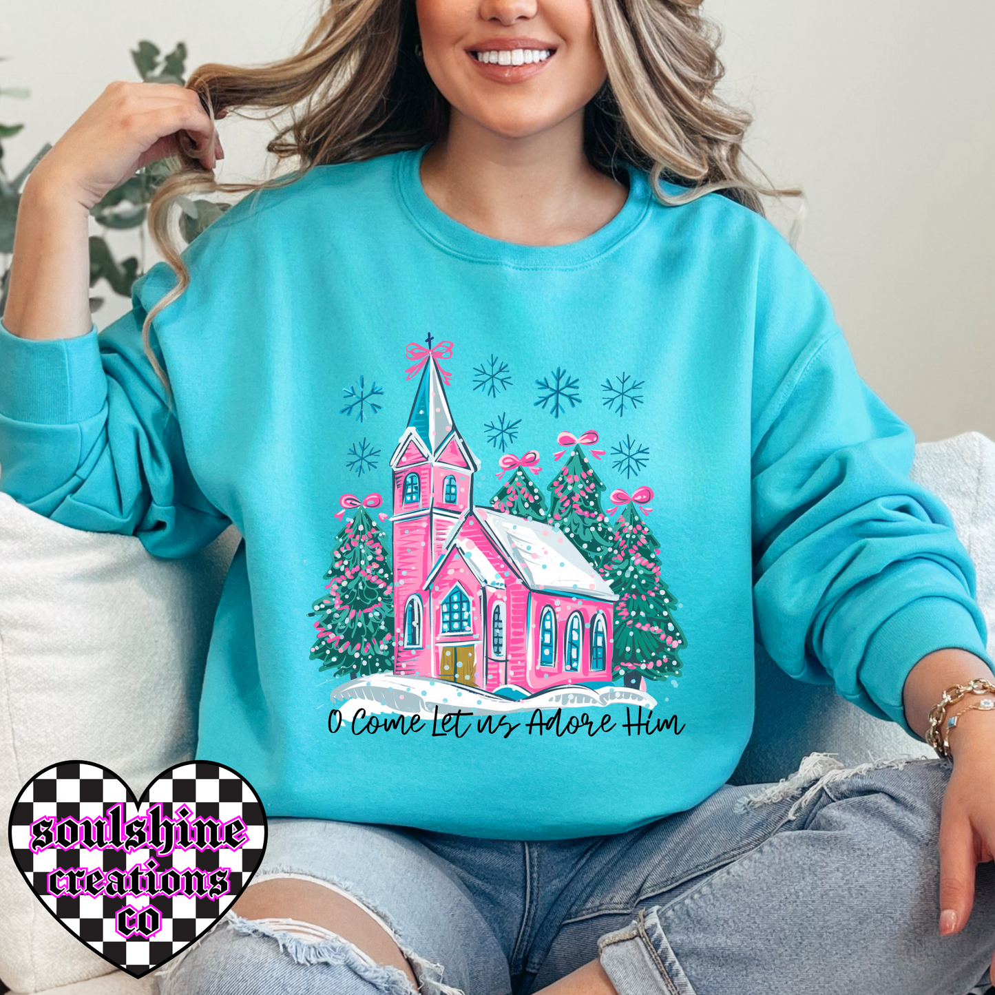 Oh come let us adore him christmas tee or sweater