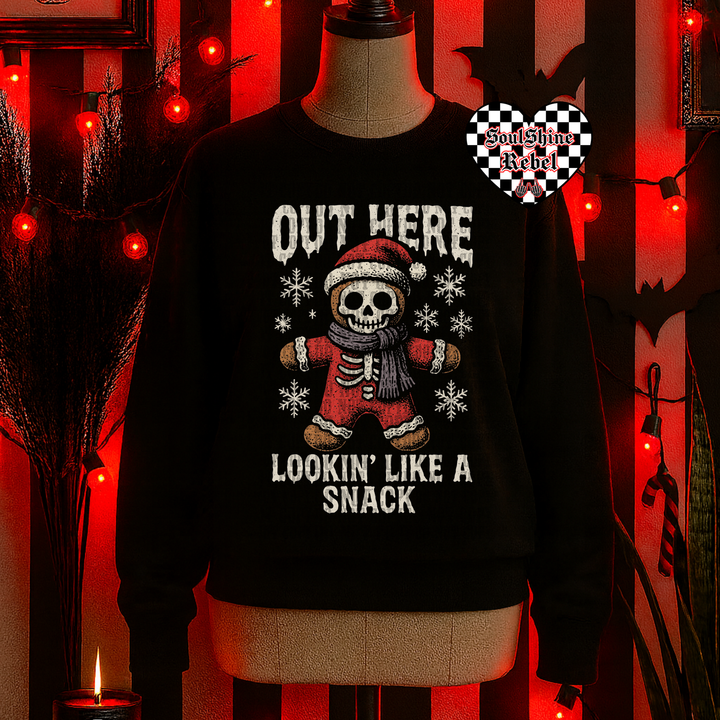 Out Here Lookin Like a Snack Gingerbread Tee or Sweater Snarky Gothic Christmas