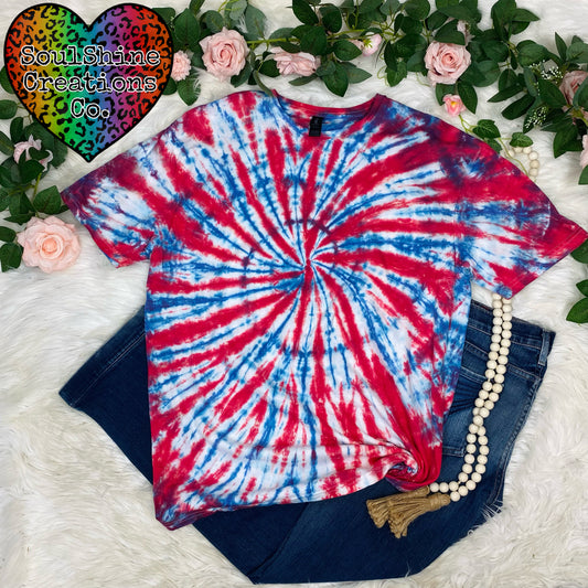 Firecracker Red White Blue Spiral Tie Dye Shirt