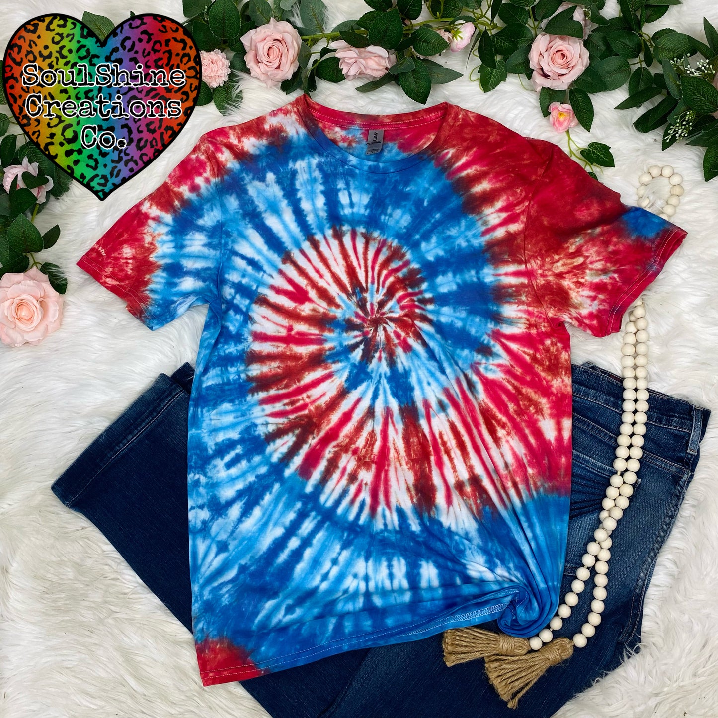 Patriotic Red White Blue Spiral Tie Dye Shirt