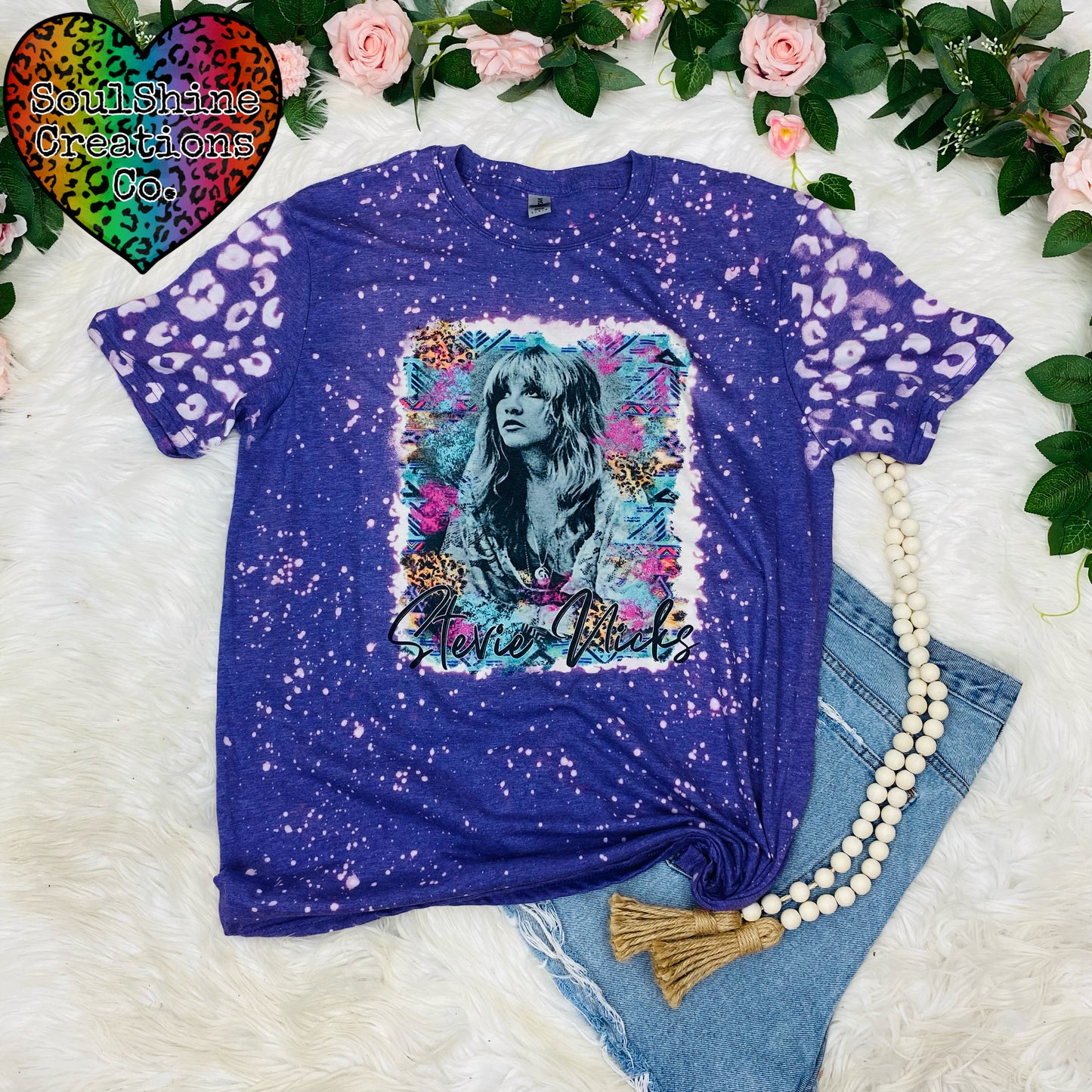 Stevie Nicks Leopard Print Sleeves Bleached Shirt