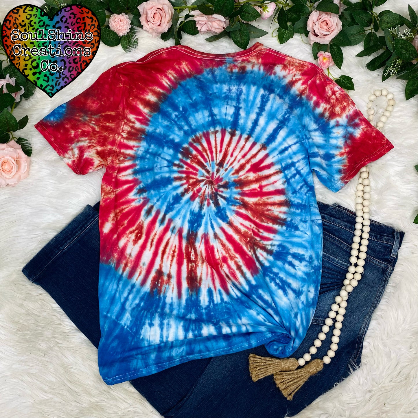 Patriotic Red White Blue Spiral Tie Dye Shirt