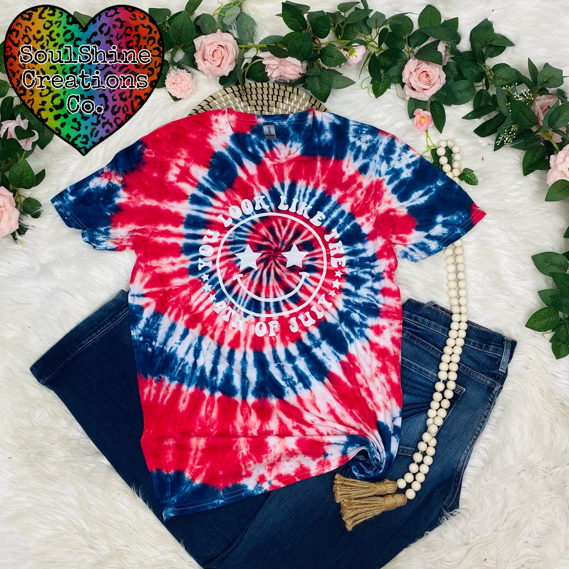 Red, White, & Blue Tie Dye Spiral Tee