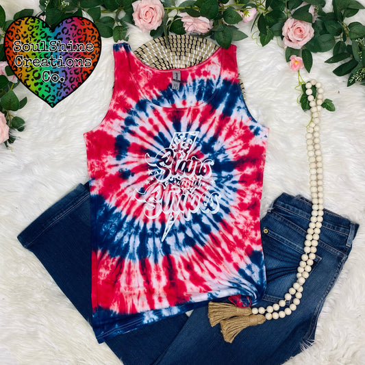 Stars and Stripes Independence Spiral Tie Dye Tank Top