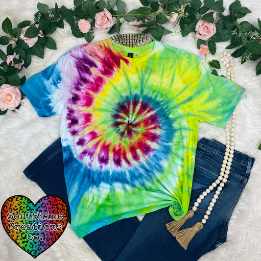 Neon Pinwheel Spiral Ice Dye Shirt