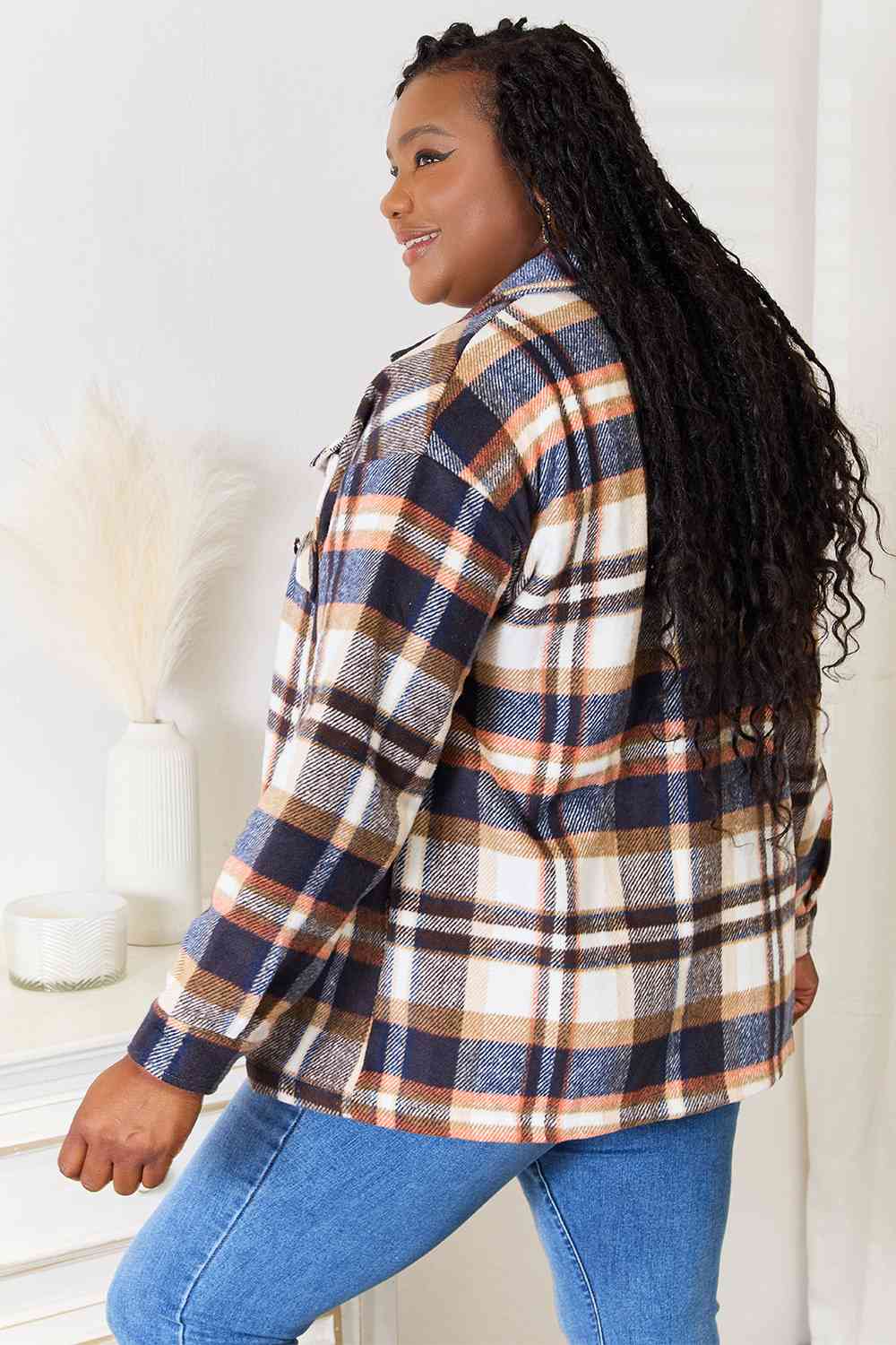 Plaid Button Front Shirt Jacket