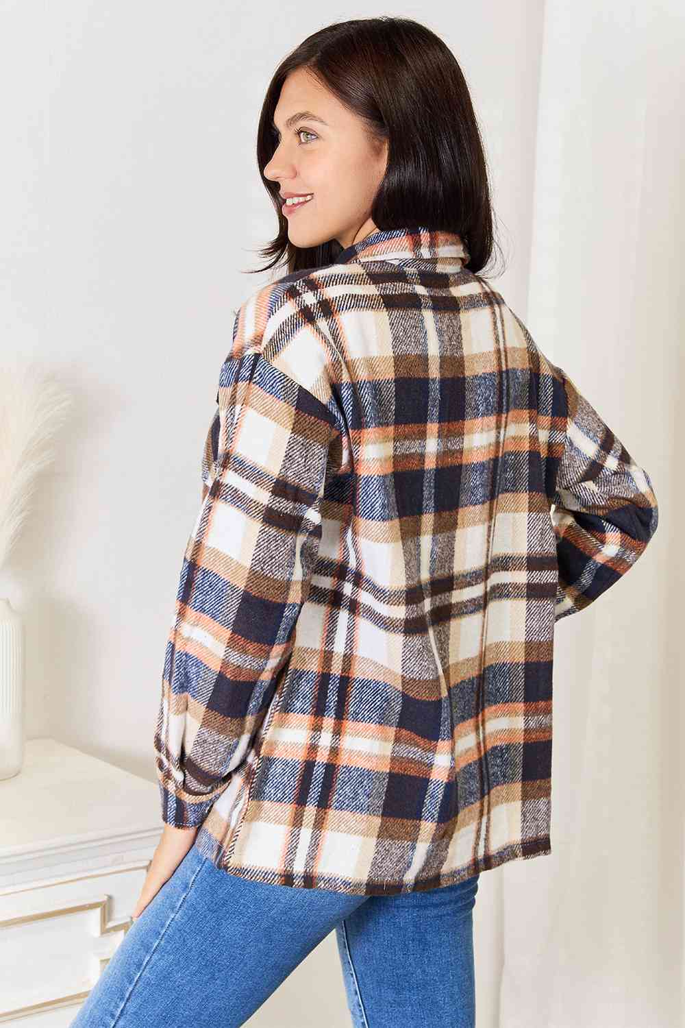 Plaid Button Front Shirt Jacket