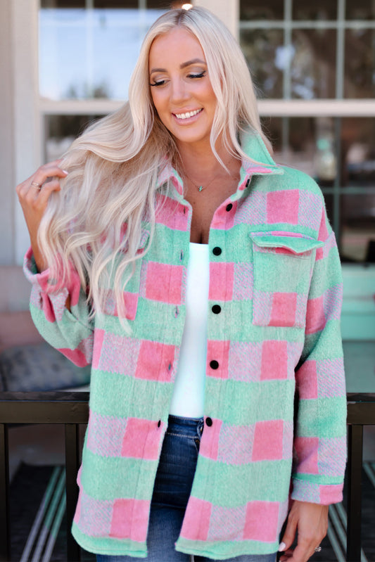 Pink & Mint Plaid Button Down Shacket