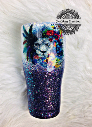 Boho Lion Glitter Tumbler Cup