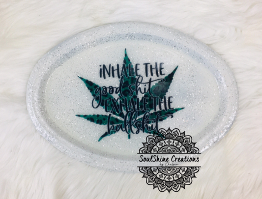 Leopard Cannabis Leaf Glitter Oval Rolling Tray