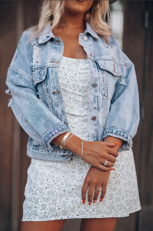 Distressed Light Wash Denim Jean Jacket