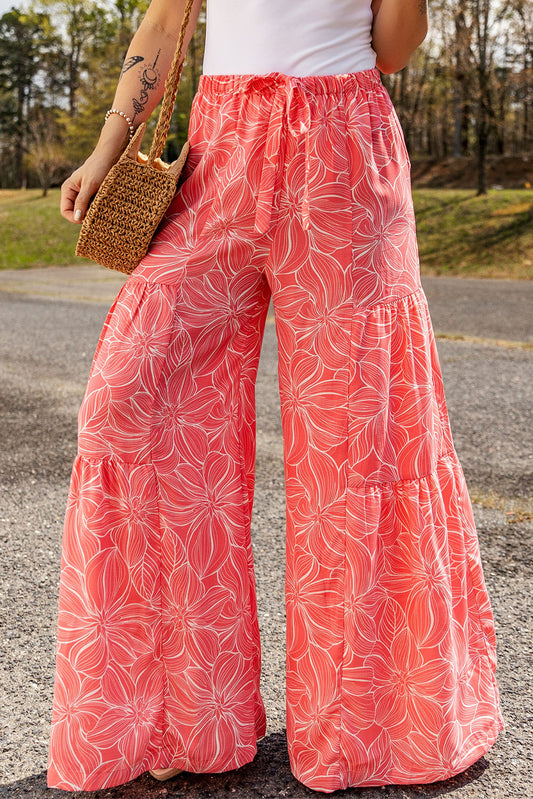 Boho Floral Tiered Wide Leg Pants