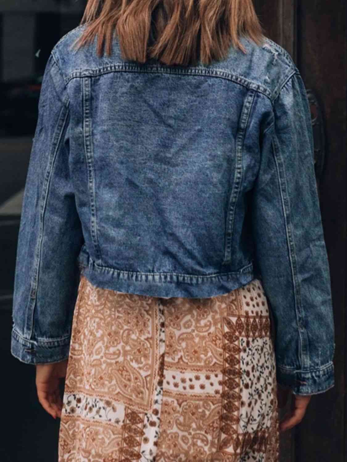 Distressed Button Up  Denim Jean Jacket