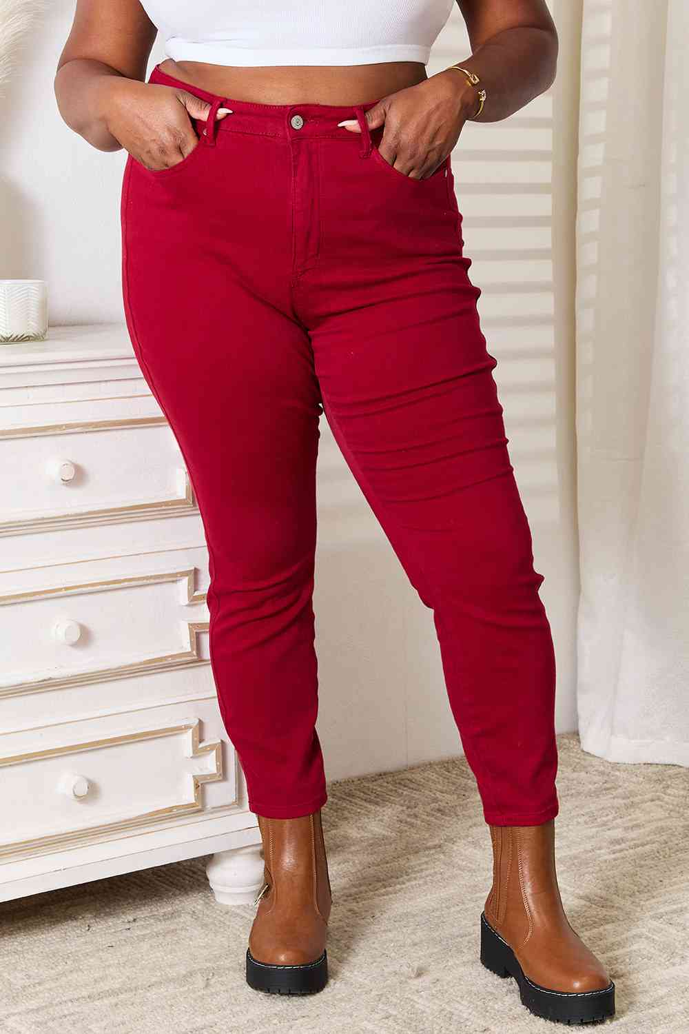 Judy Blue High Waist Tummy Control Red Skinny Jeans