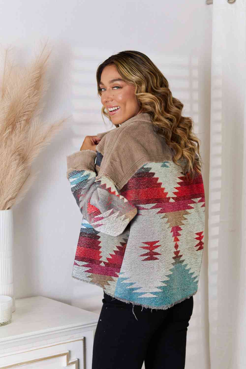 Southwestern Raw Hem Jacket Aztec Print