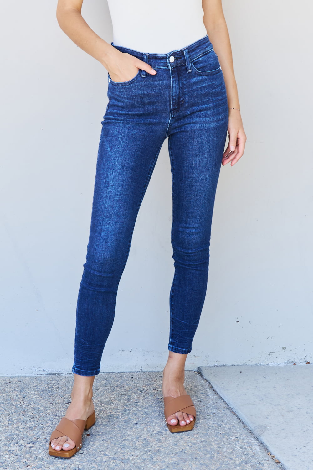 Judy Blue Marie Mid Rise Crinkle Ankle Detail Skinny Jeans