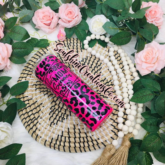 Hot Mom Summer Leopard Print Glitter Skinny Tumbler