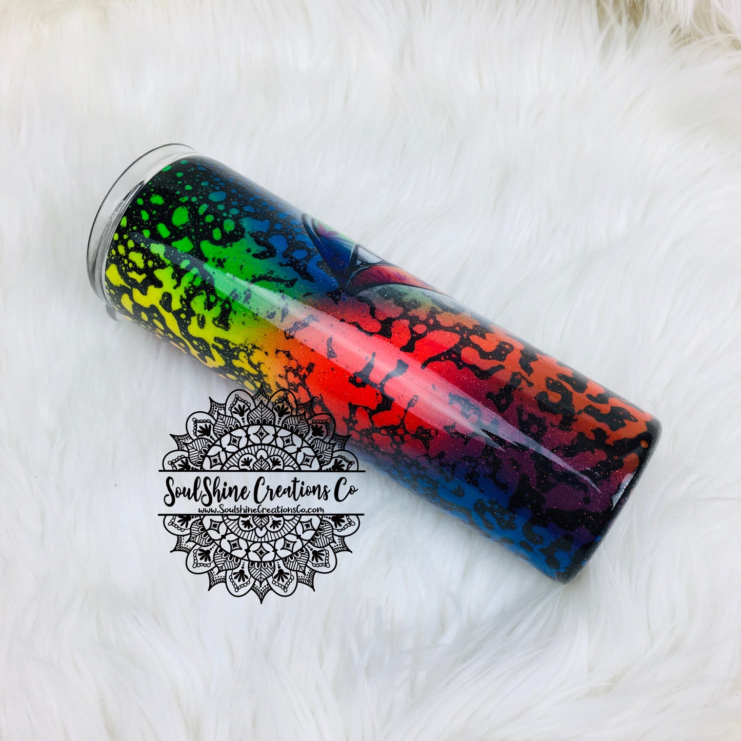 Neon Splatter Cannabis Lips Glitter Tumbler