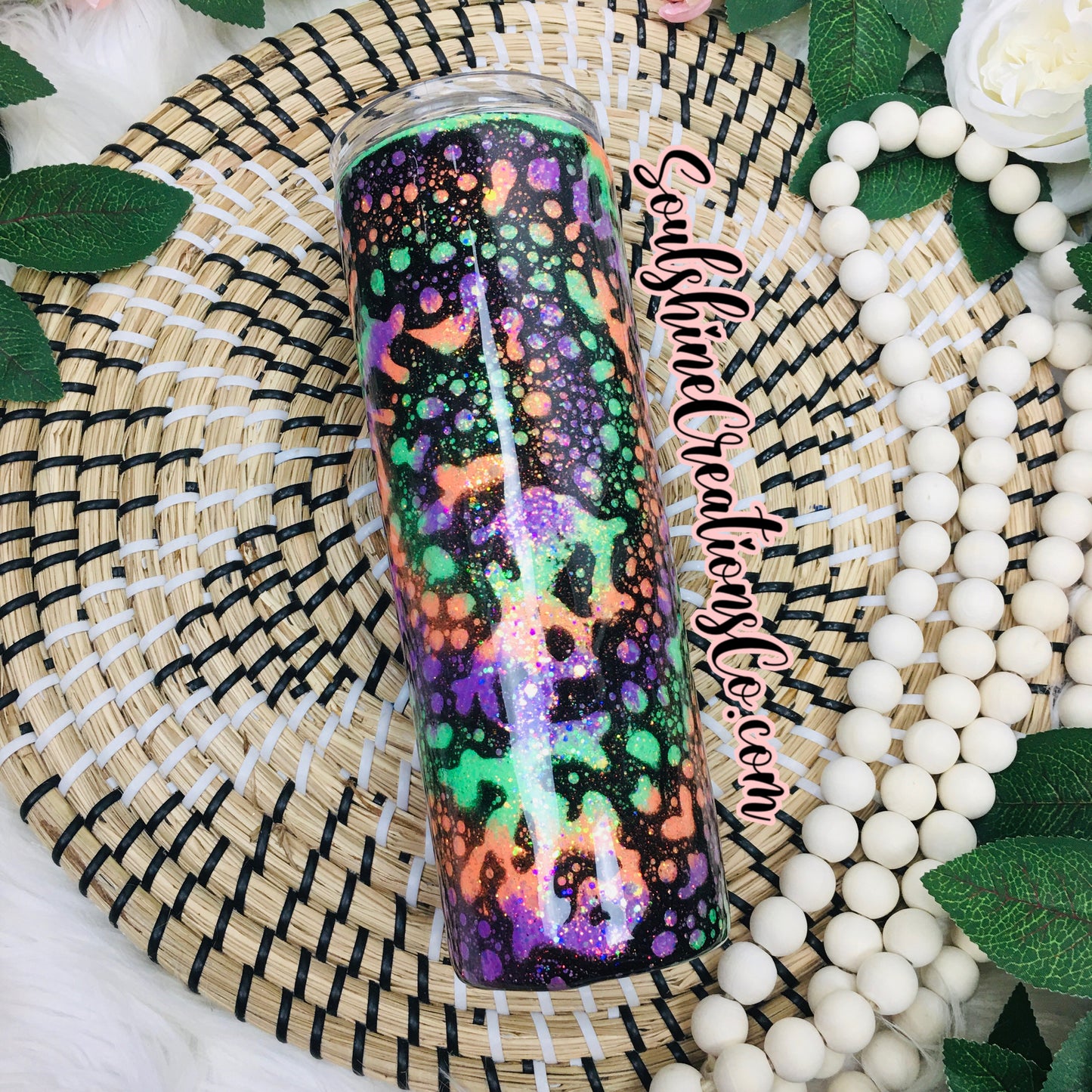 Halloween Tie Dye Black Lacing Glitter Tumbler