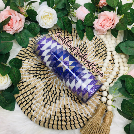 Purple Geometric Pendleton Glitter Tumbler