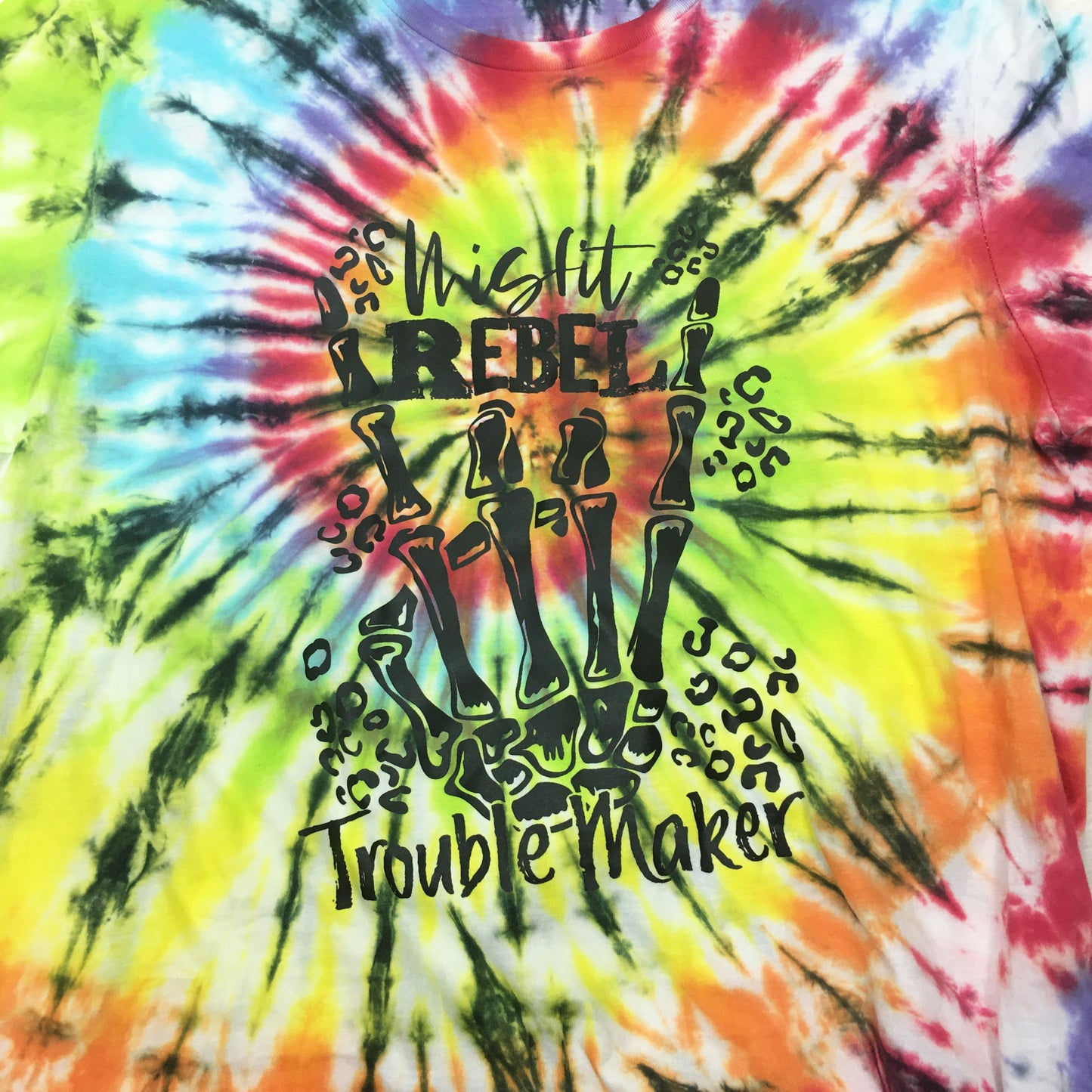 Misfit Rebel Troublemaker Rainbow Bright Spiral Tie Dye Shirt