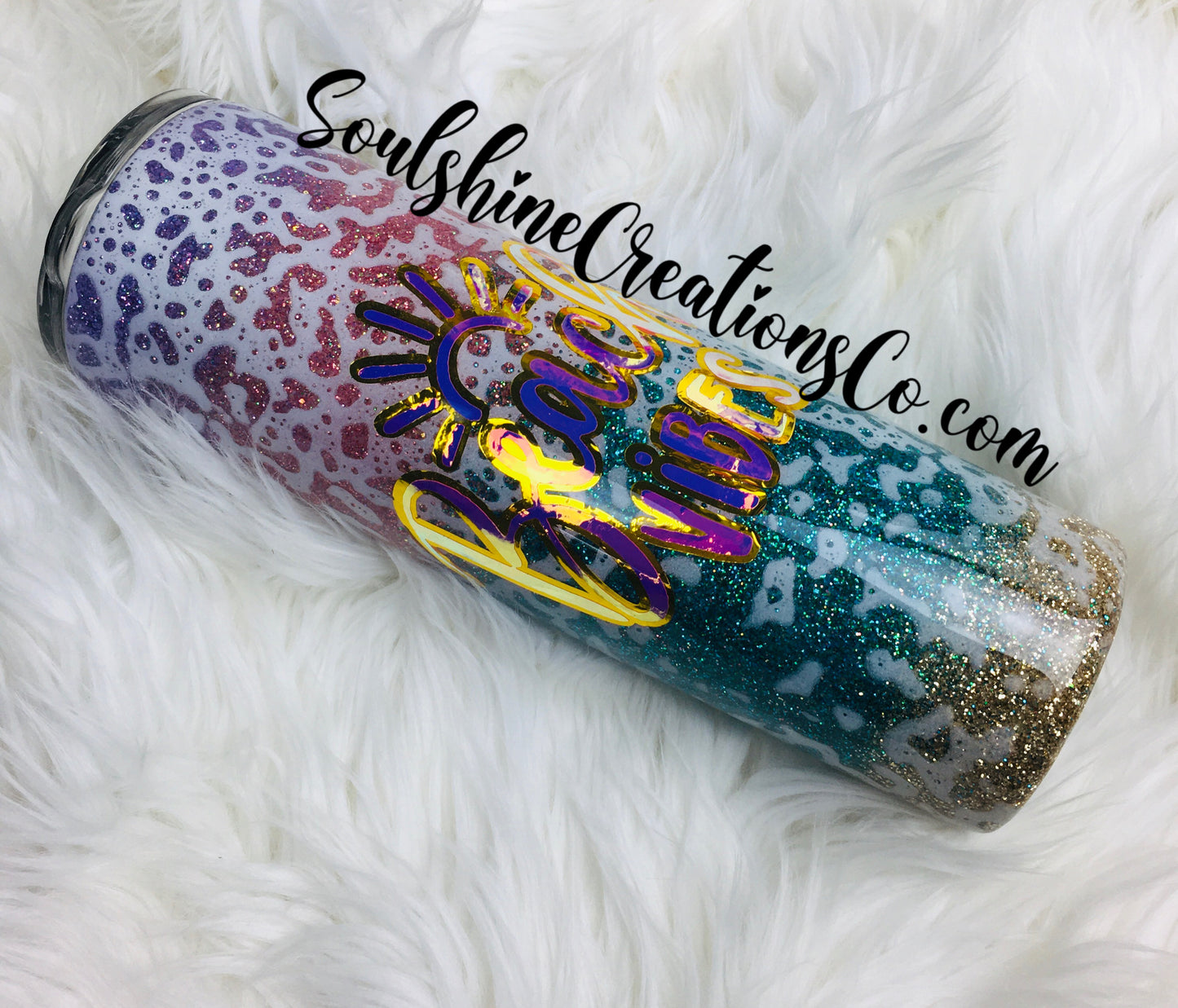 Beach Vibes Pastel Sunset Glitter Tumbler