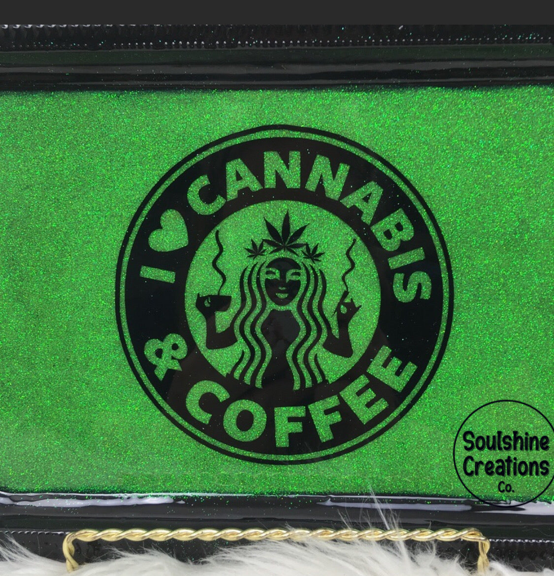 Cannabis & Coffee Glitter Rolling Tray