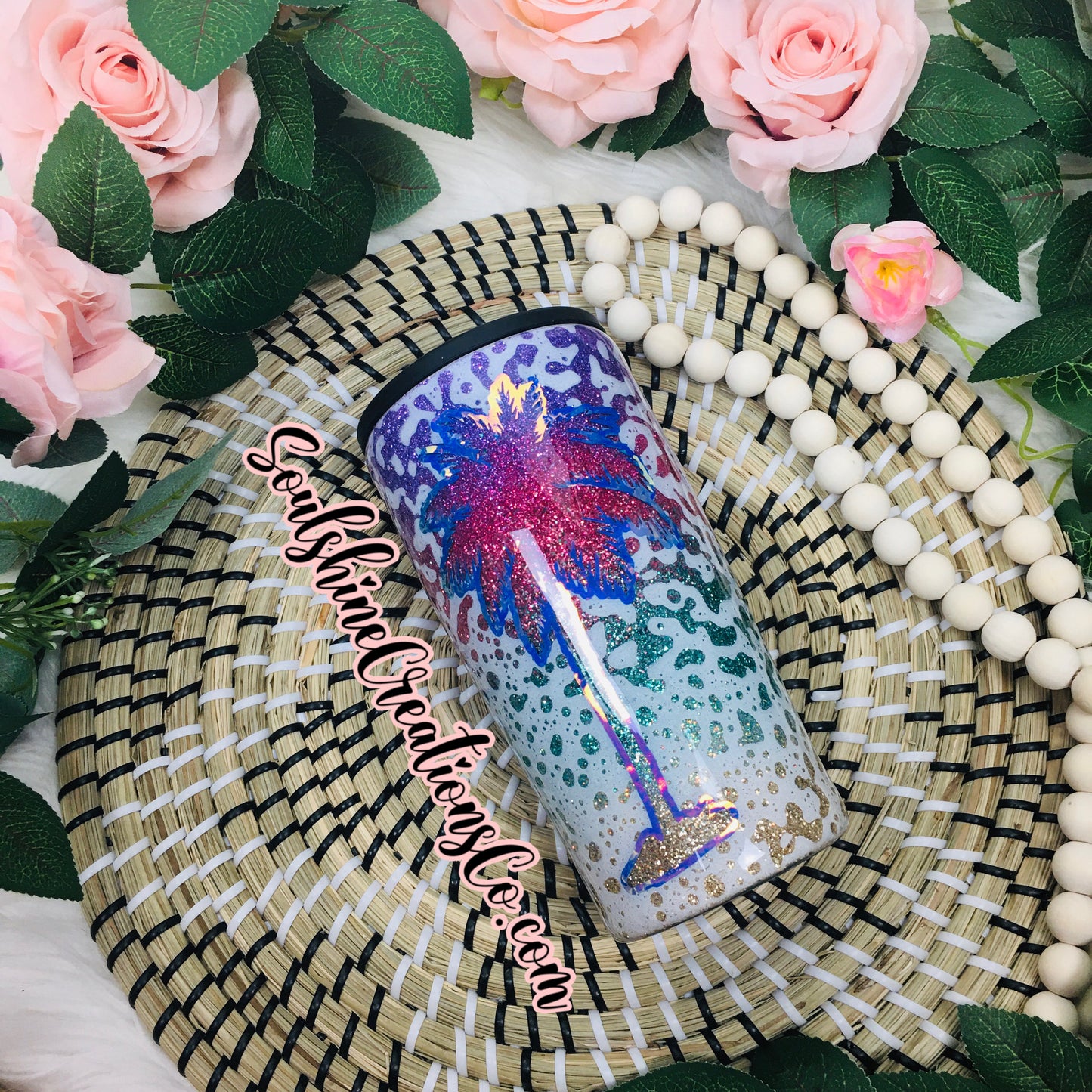 Beach Vibes Pastel Sunset Glitter Tumbler