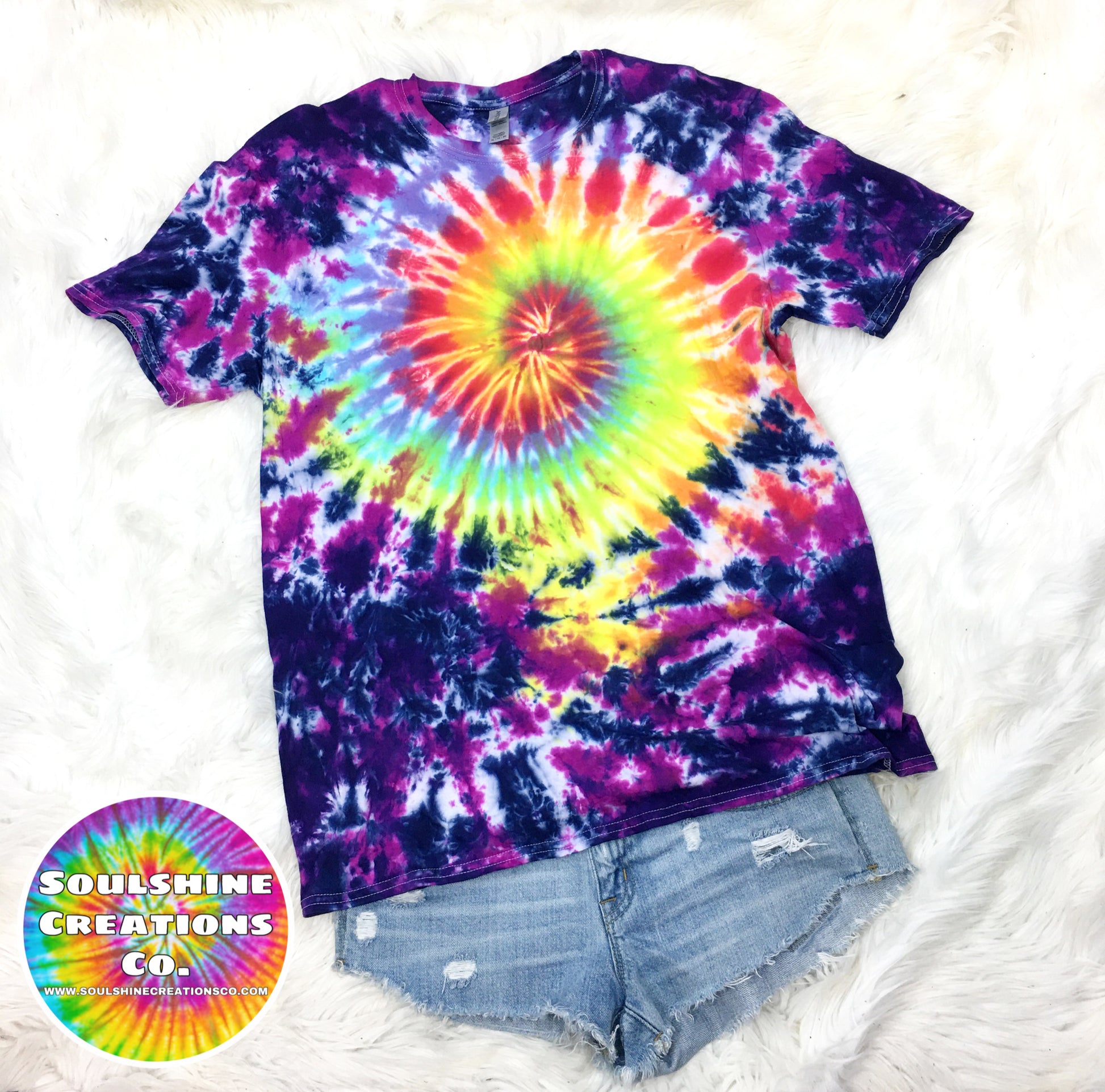 Rainbow Nebula Galaxy Ice Dyed Tie Dye Blank Tee Youth Large