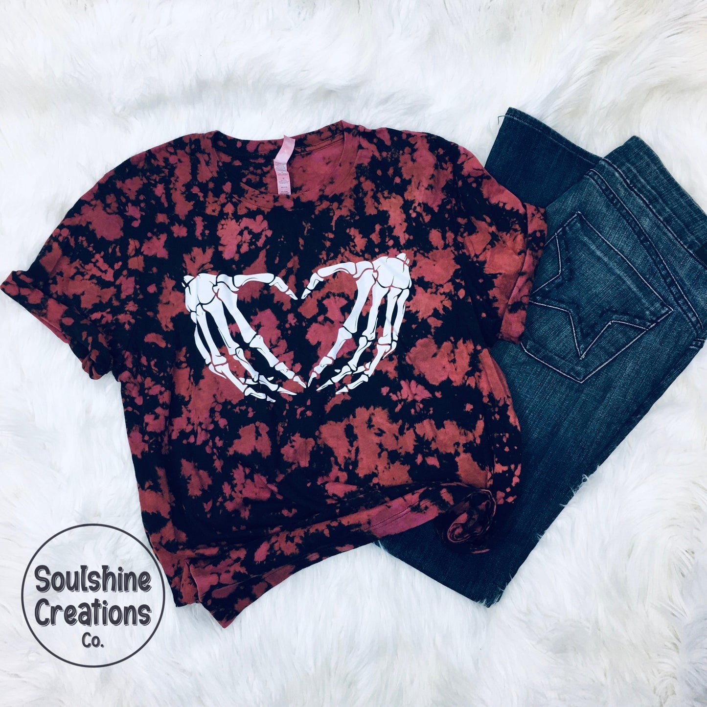 Skellie Heart Bleached Hand Dyed Shirt