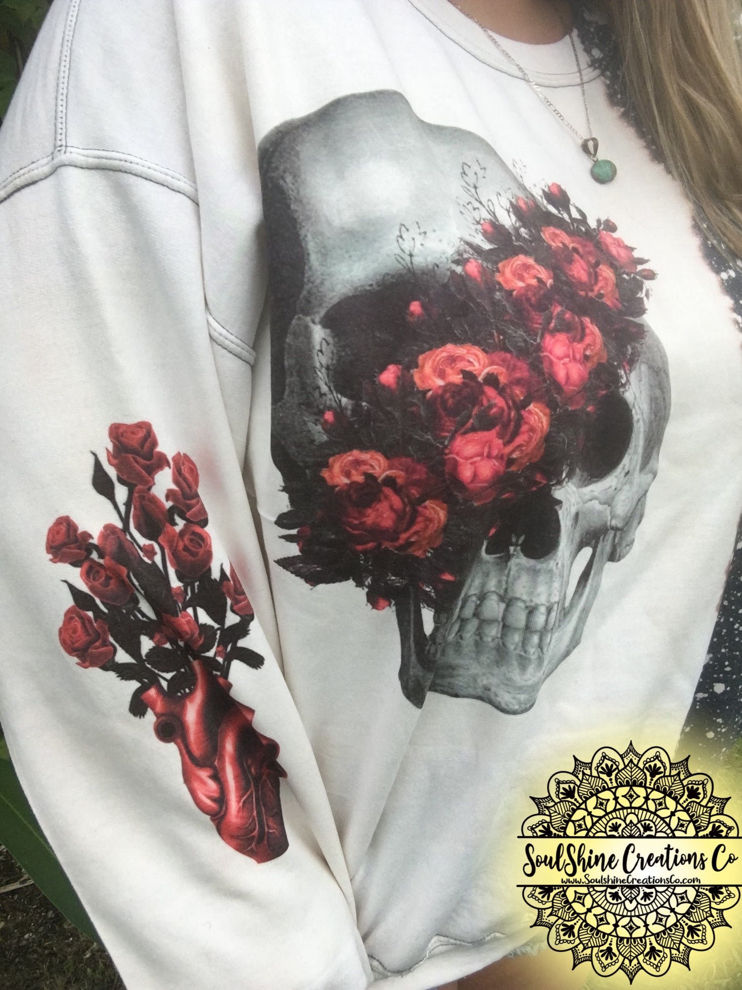 Floral Split Skull Bleached Sweater