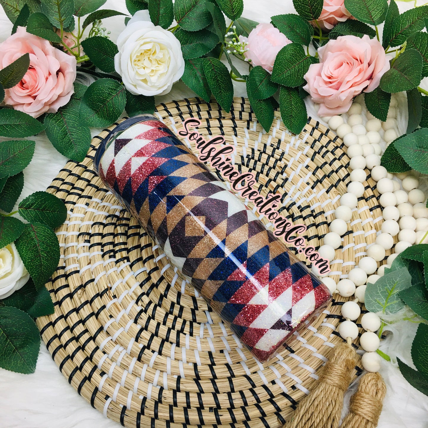 Rose Gold Geometric Pendleton Glitter Tumbler