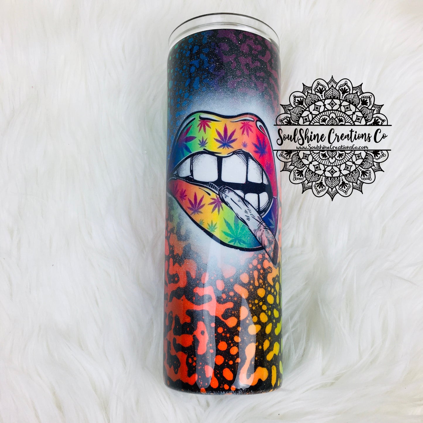 Neon Splatter Cannabis Lips Glitter Tumbler